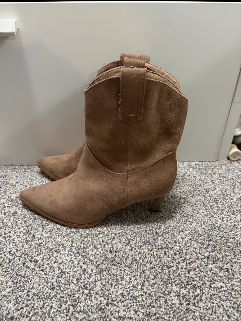 Jason Wu Taupe Suede Pointed-Toe Heeled Western Booties